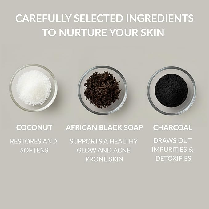 SpaScriptions Exfoliating African Black Soap Body Wash - 32 fl oz Charcoal & Coconut Scented Body Scrub with Coffee & Walnut Shell Exfoliants, Gentle Cleansing Body Wash, PH Balanced, Paraben Free