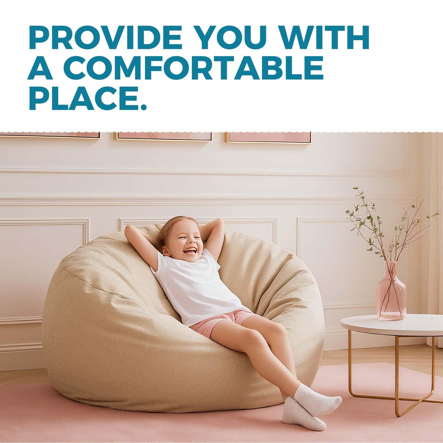 HZYPBS Extra Large Bean Bag Chair，Two in one Bean Bag Bed，It can be Easily Converted from a Chair to a Mattress, Filled with high-Density Foam, Washable Flannel Cover. for Families (Apricot Color)