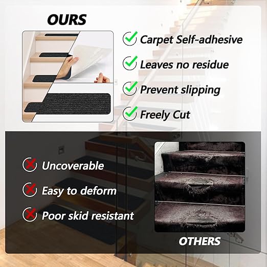 Non-Slip Stair Treads, 7.8" X 30" (15-Pack) Stair Runner Indoor Outdoor Mat, Grey Slip Resistant Stair Tread Mats Step Covers Pads for Elders, Kids and Pets (30" x 7.8", Grey)