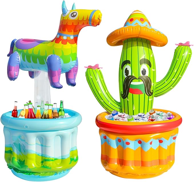 PARENTSWELL 47.5'' Drink Cooler for Parties, 2 Pack Inflatable Cactus Ice Bucket for BBQ, Bachelorette Supplies, Pool Part...