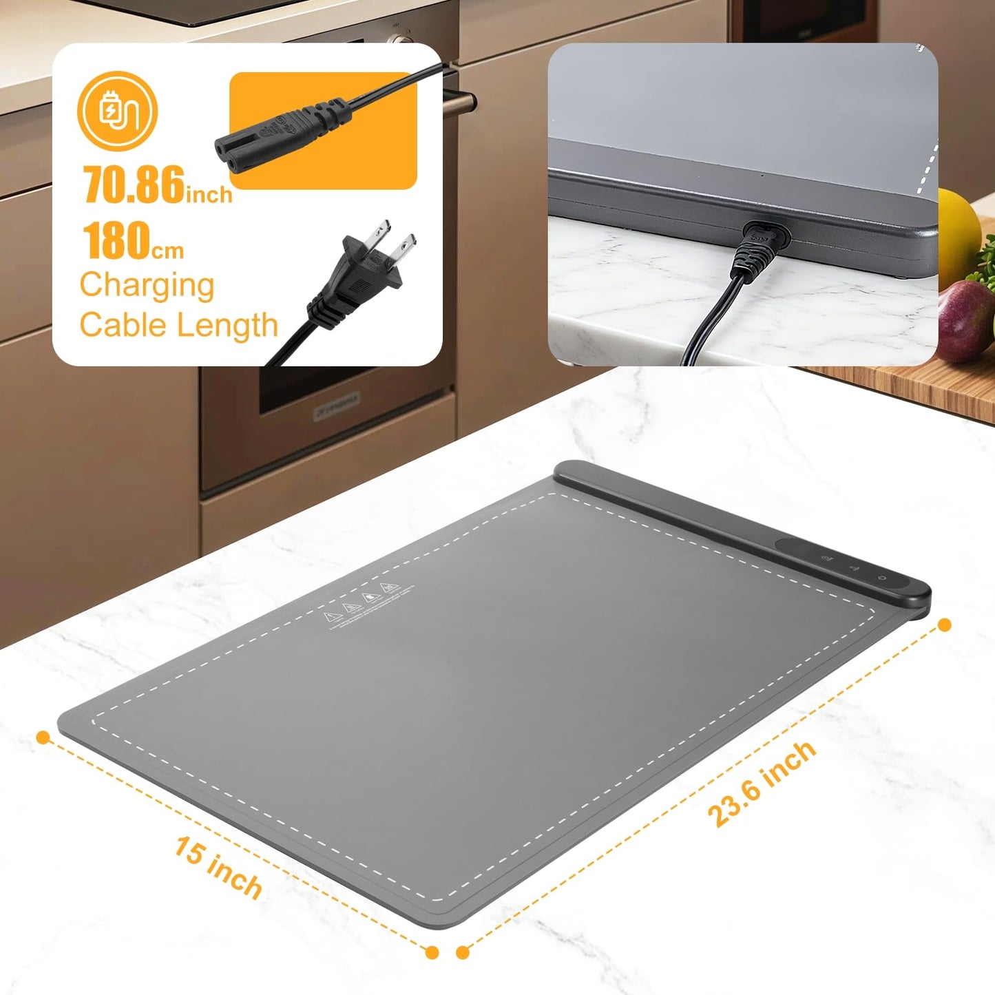 Warming Food Mat, Electric Heating Warming Mat for food with 6 Level Temperature & 6 Hours Timer, Flexible Silicone Food Warmer, Portable Warming Trays for Party Home Kitchen (Gray, 23.6"x15")