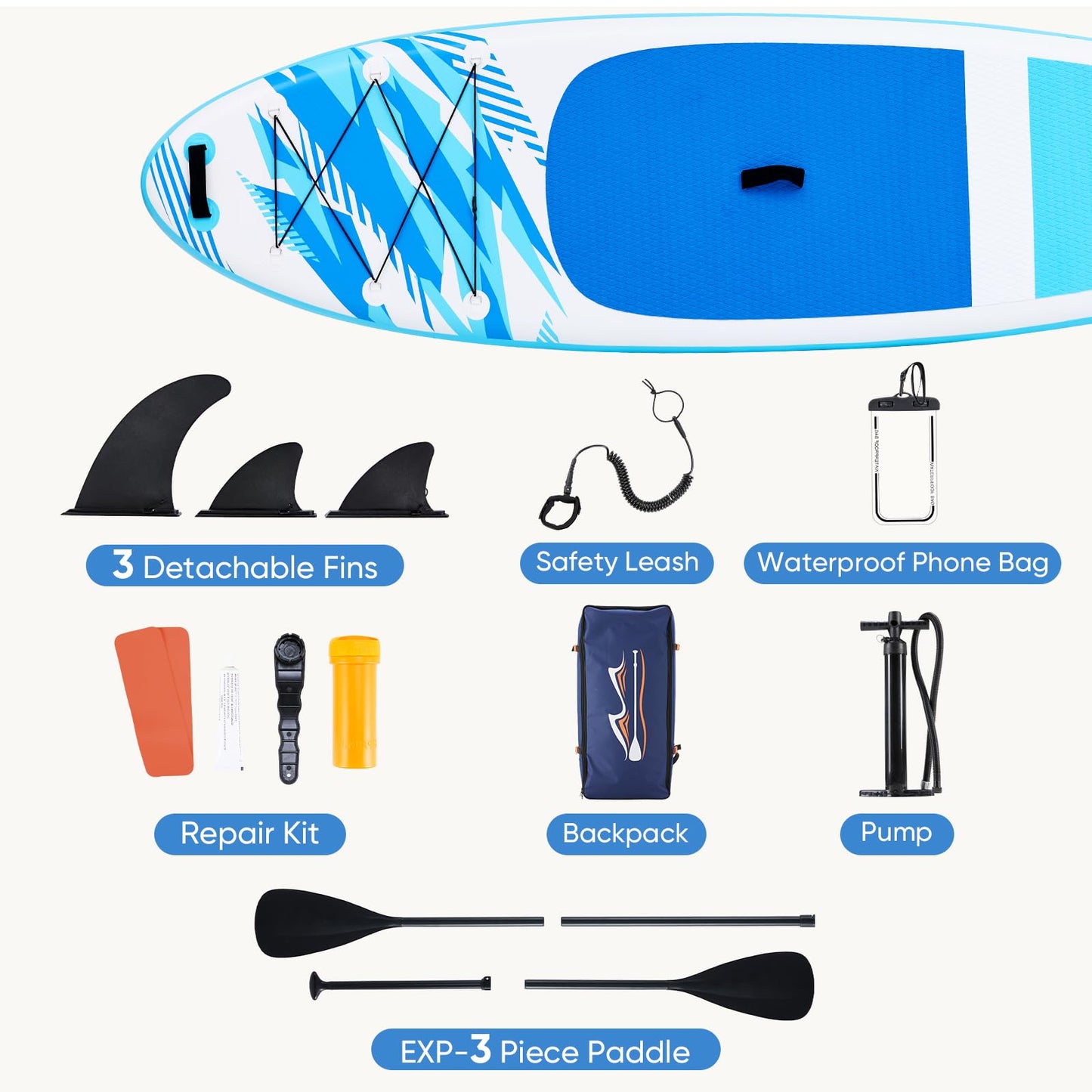 DUMOS Inflatable Stand Up Paddle Board, 10.5'×33'' Paddle Boards with Non-Slip Deck, Durable Advanced Material and Complete SUP Accessories for All Skill Levels