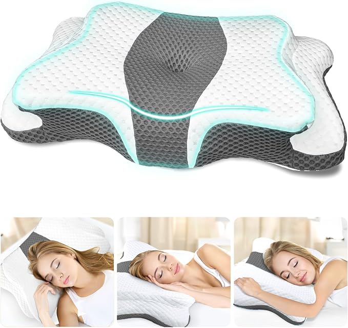 CHxxy Memory Foam Pillows, Cervical Pillow for Neck and Shoulder Pain Relief, Ergonomic Contour Bed Pillow, Soft for Side ...