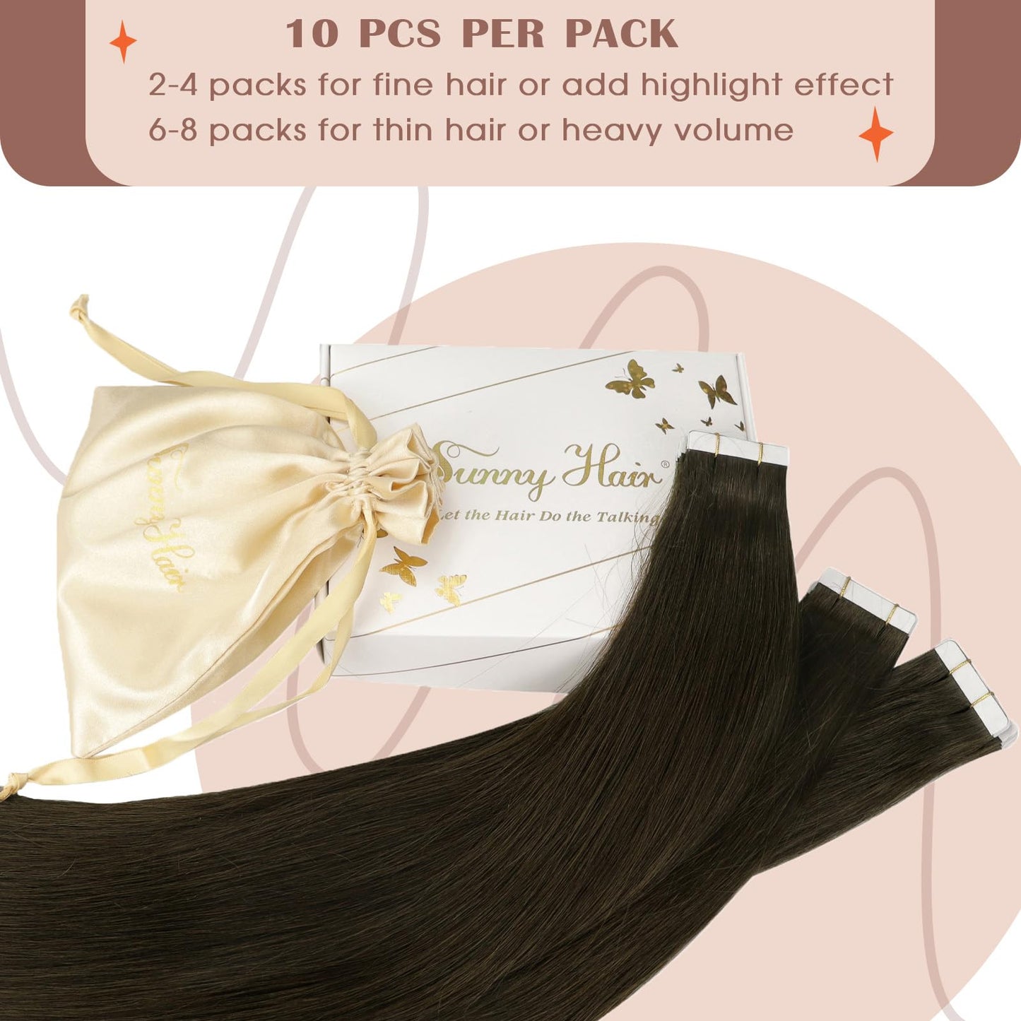 Sunny Hair Tape in Hair Extensions Real Human Hair Invisible Remy Hair Extensions Tape ins for Women Dark Brown 20 inch 25G