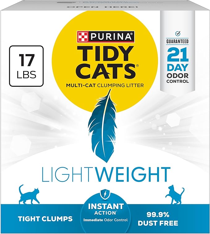 Purina Tidy Cats LightWeight Instant Action, Odor control, Multi-Cat, Clumping, 99.9 Percent Dust Free Cat Litter - 17 lb....