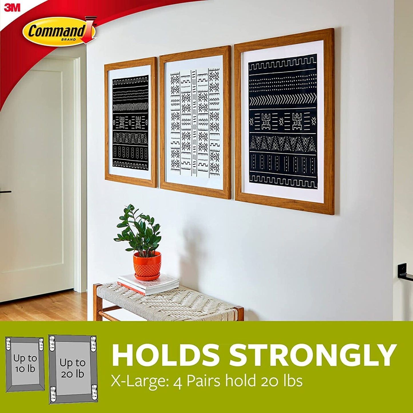 Command 20 lb XL Heavyweight Picture Hanging Strips 10 Pairs (20 Strips), Damage Free Hanging Picture Hangers, Heavy Duty Wall Hanging Strips for Home Decor, Black Adhesive