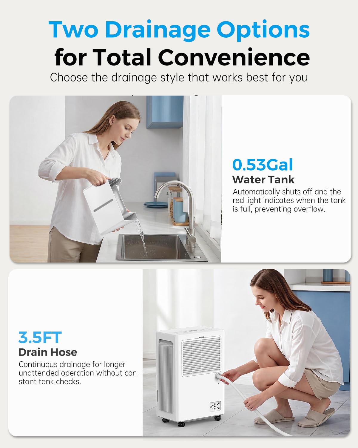 AILINKE Dehumidifier for Basement with Drain Hose, 30 Pint Dehumidifiers for Home up to 2000 sq ft, Dehumidifier for Bathroom with Auto Humidity Control, Dehumidifiers for Bedroom, 24H Timer, White