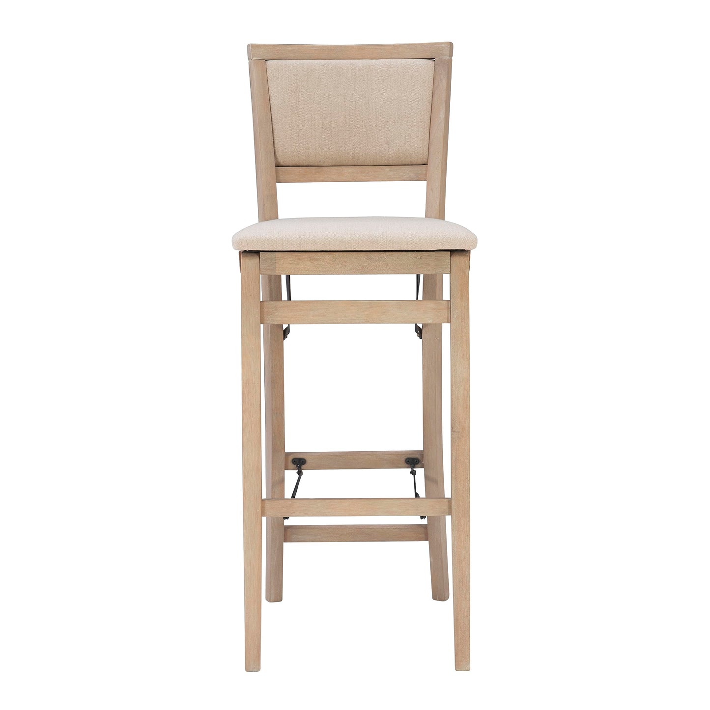 Linon Keira Natural Rustic Wooden Folding Barstool with Beige Upholstered Seat and Back