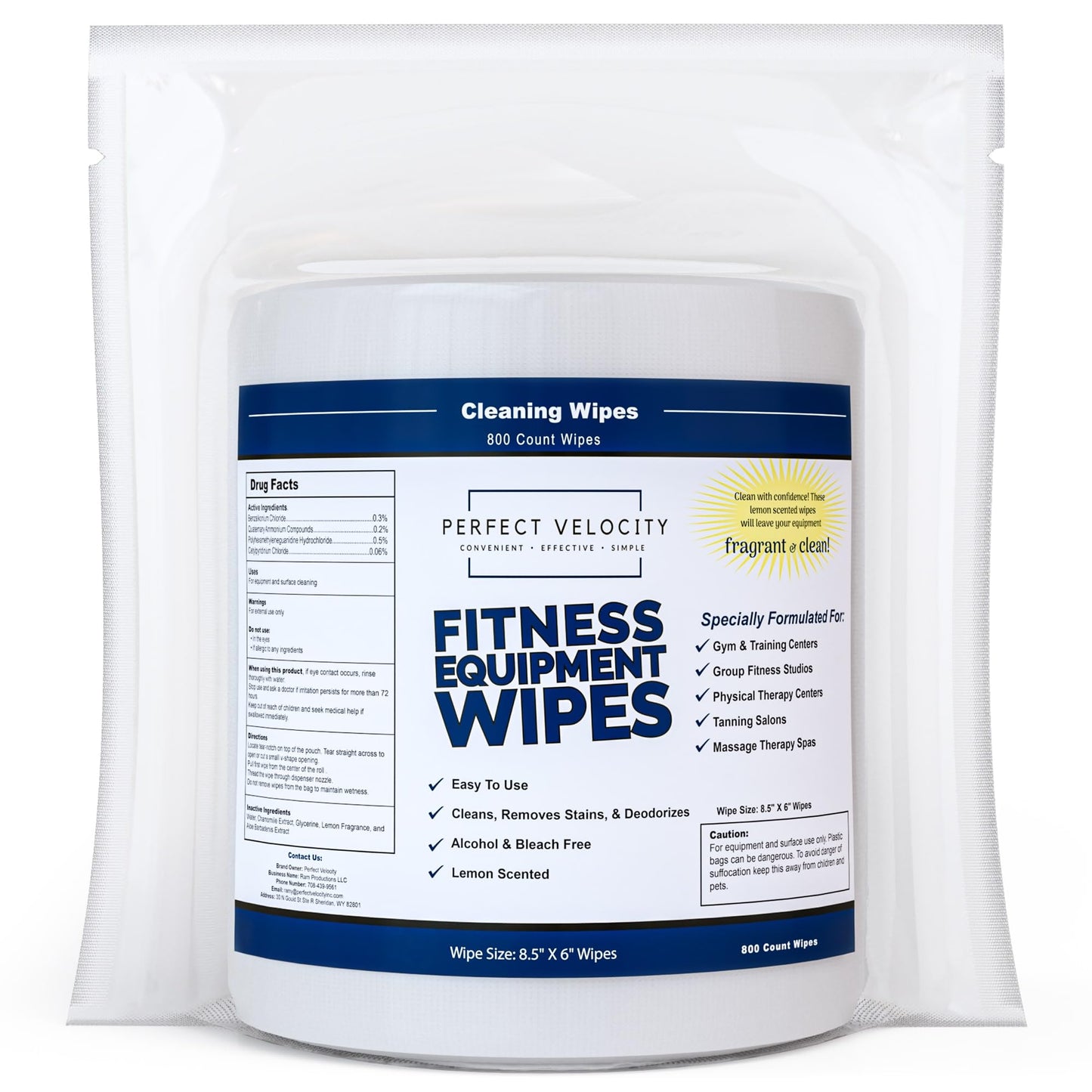 Perfect Velocity Fitness Gym Equipment Wipes - 4 Rolls of 800 Pre-Moistened Cleaning Refill Wet Wipes - For Upwards and Downwards Dispensers