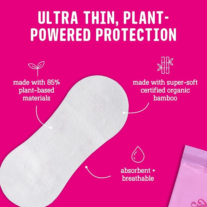 Flo - Daily Liners (96 Pack) Very Light Flow - Wrapped, Ultra-Thin - Natural, Absorbent, Soft & Breathable - Made with Organic Bamboo - Panty Liners for Women - Fragrance Free - Vegan & Cruelty Free