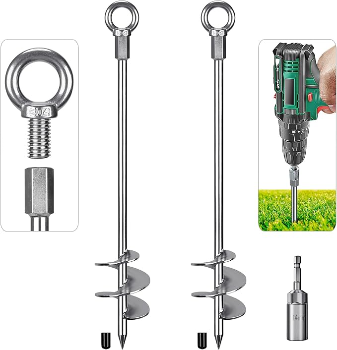 Insaga 24'' Fully Welded Ground Anchors Screw in, 3'' Wider Spiral Earth Anchor for Swing Set, 2pcs Mobile Home Anchors, Wind Resistant Trampoline Wind Anchors, Ground Anchors for Sheds