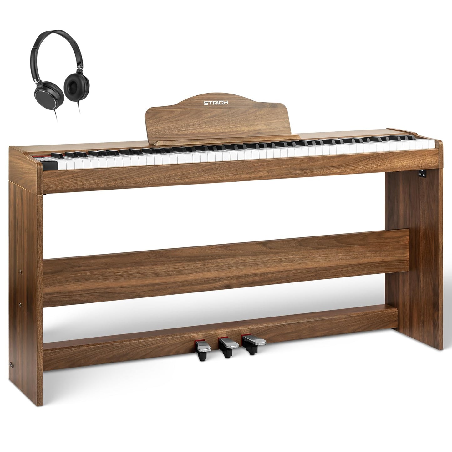 STRICH Digital Piano 88 Keys, Hammer-Action Weighted Keyboard, Full size Electric Piano Keyboard with Furniture Stand, 25Wx2 Speakers, Supports USB-MIDI/Wireless Connect, SDP-300W (Color Walnut Wood)