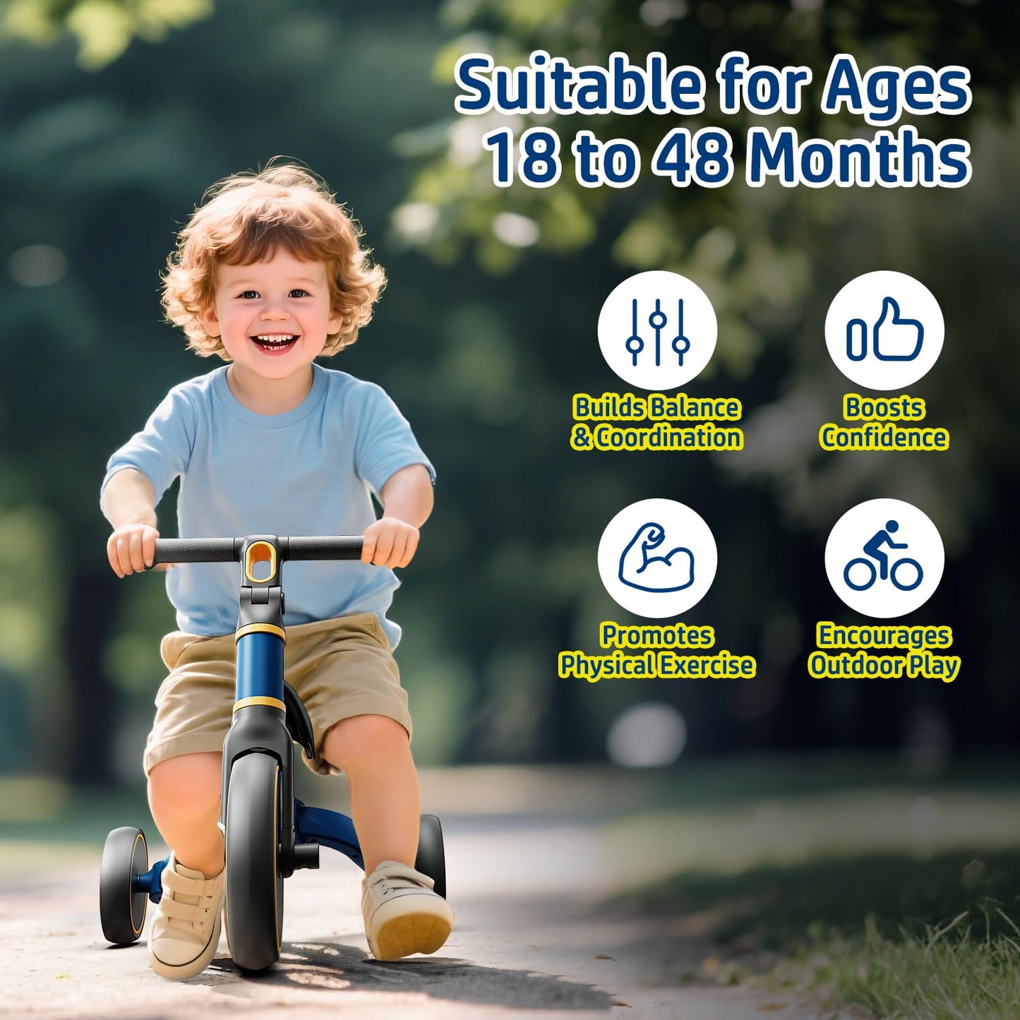 EveStone 5-in-1 Kids Balance Bike, Toddler Tricycle for 1-3, Ride-On Toy for 18 Months to 4 Years, Outdoor and Indoor Gift Bike for Yard, Sidewalk, Park, Birthday Present for Boys & Girls, Blue