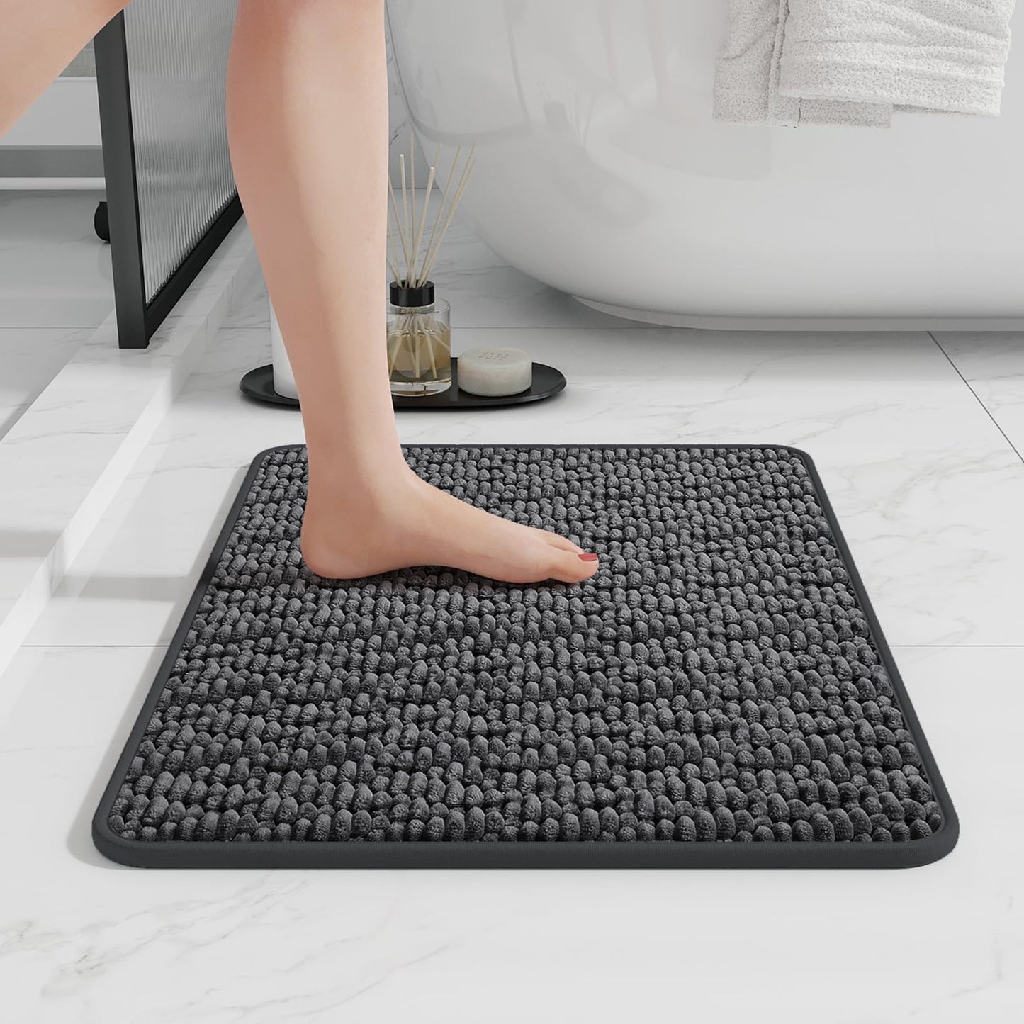 Bathroom Rugs Non Slip Washable, Rubber Bath Mats for Bathroom,Quick Dry,Super Absorbent Ultra Thin Small Bath Mat Low Pile Bath Floor Mat Fit Under Door,Shower,Sink, Dark Grey, 17"x24"