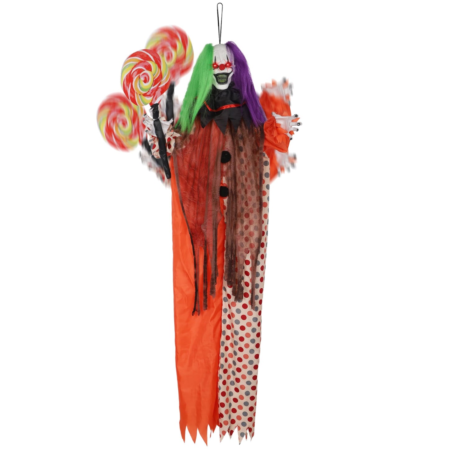 Prsildan Halloween Hanging Clown Decorations Outdoor Scary Animated Clown Halloween Props with Creepy Sound, Motion Activated, Red Light Up Eyes for Indoor Outside Yard Holiday Décor