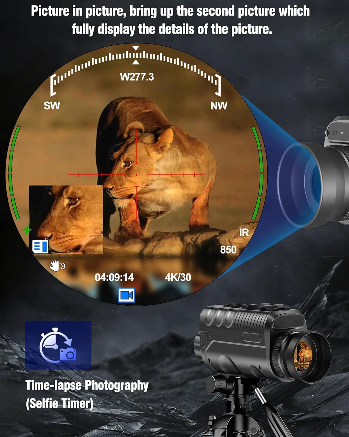 Nightiger Dual IR Night Vision Monocular for Adults Helmet OLED Large Circular Screen 850nm 940nm Rechargeable WiFi Night Vision Goggles HD Camera 4K Video Photo Digital Zoom Night Vision Binocular