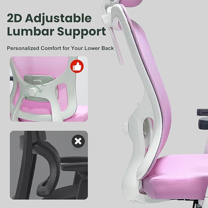 ZYFFHYLAI Ergonomic Office Chair - 350LB Mesh Office Chair with Adjustable Lumbar, High Back Computer Desk Chair with 3D Armrests, Comfy Chair with 2D Headrest & Tilt Function for Study, Work, Gaming