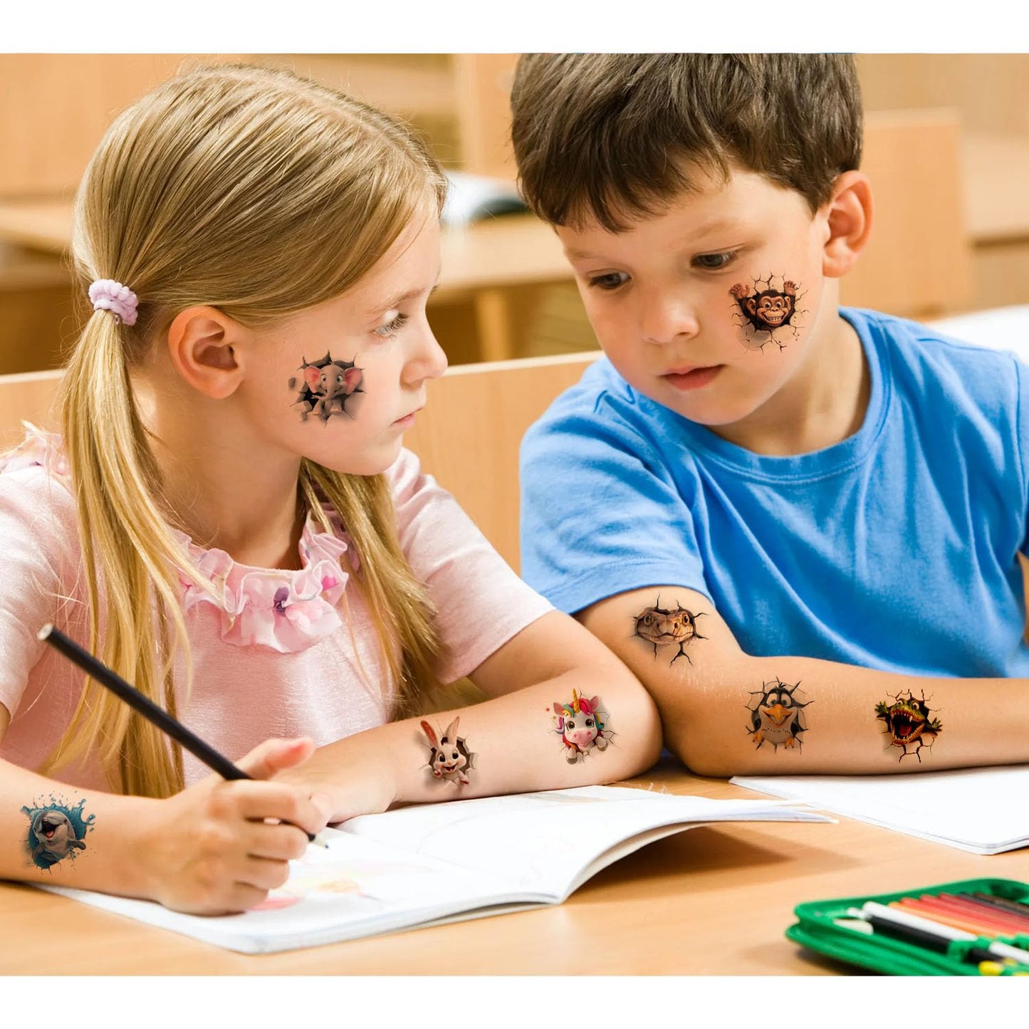 UVUXO Animals Temporary Tattoo for kids - 10 Sheets for Temporary Girls Boy Body Arm Shoulder Cute Animals Tattoos Stickers, Bir