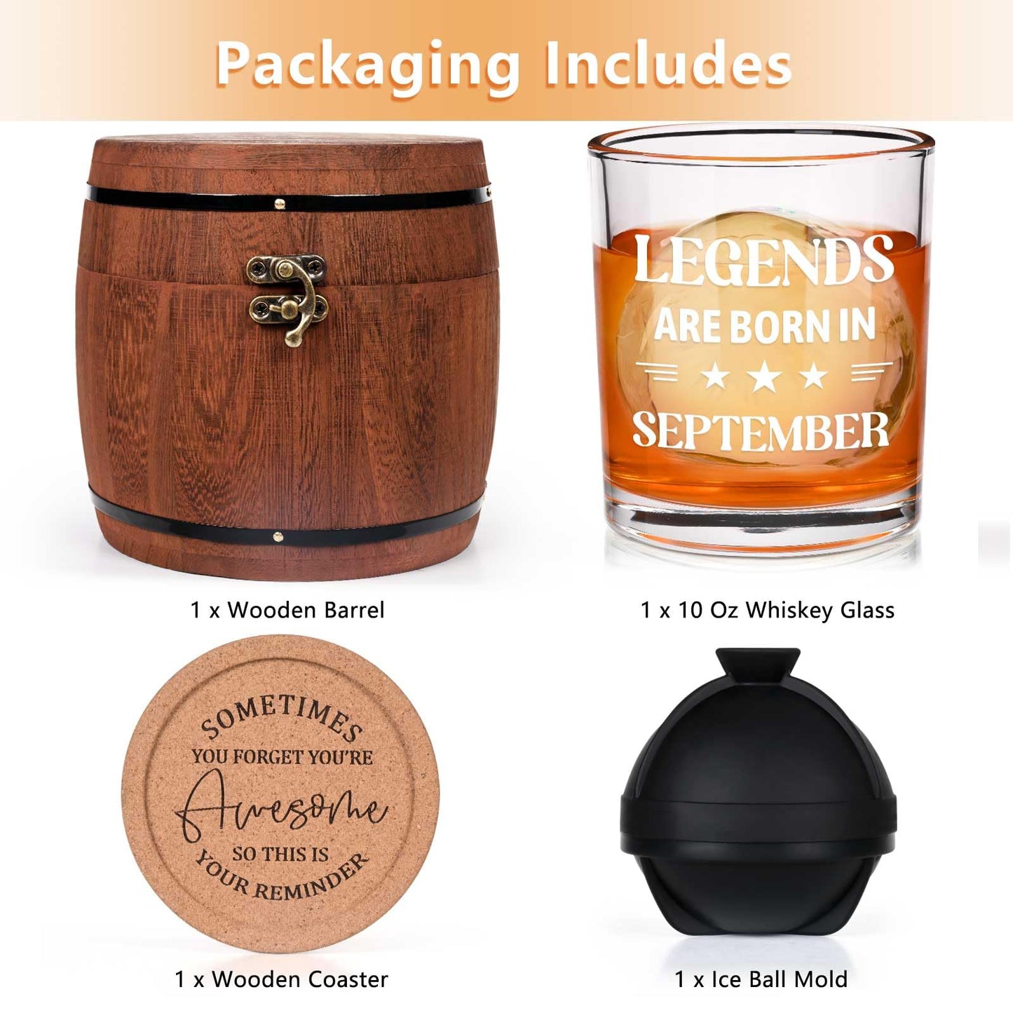 Futtumy Legends Are Born In September, 10 Oz Whiskey Glass with Wooden Barrel, Birthday Gifts for Men, September Birthday Gifts, 40th 50th 60th Mens Birthday Gift Ideas for Dad Grandpa Husband Son