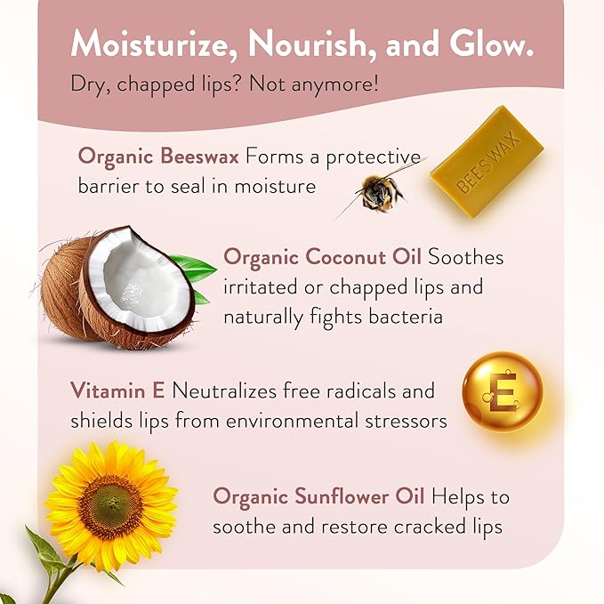 Moroccan Magic Organic Rose Lip Balm 3 Pack | Ultra-Hydrating Argan & Essential Oil Lip Moisturizer + Vitamin E | Natural Chapstick for Dry Lips | Smooth, Non-Toxic | Organic Lip Balm