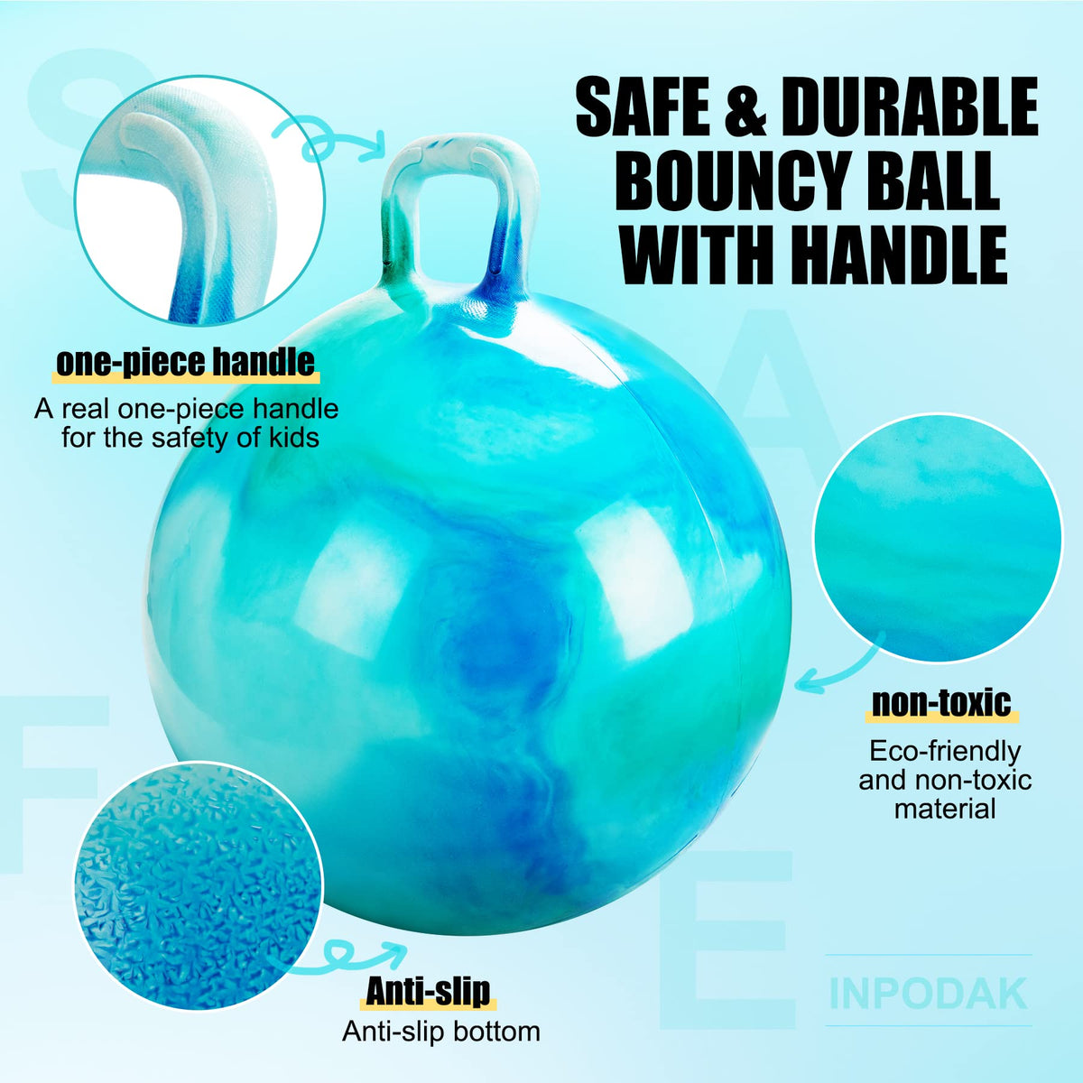 INPODAK Hopper Ball 18 Inch Bouncy Ball with Handle for Kids, Hippity Hop Jumping Hopping Toy for Boys Girls Ages 3-6 with Pump and Gift Box Great Gift for Birthday Holiday
