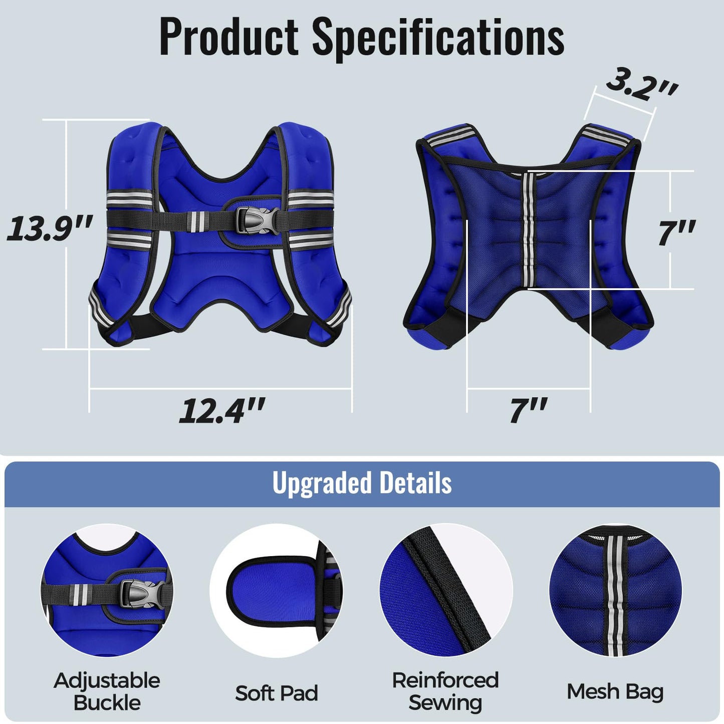Zeerun Weighted Vest for Women & Men with Reflective Stripe and Adjustable Buckle, Comfortable & Durable Rucking Vest for Walking, Running & Strength Training, 6LBS-Blue