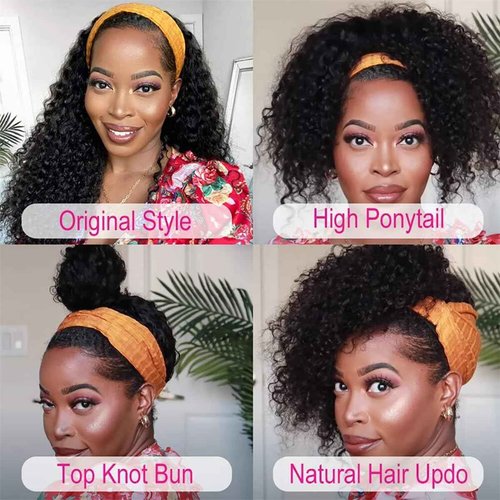 Maytune Deep Wave Headband Wig Human Hair for Black Women None Lace Front Wigs Curly Human Hair Headband Wig Glueless Wear and Go Water Wave Headband Wigs 22 Inch