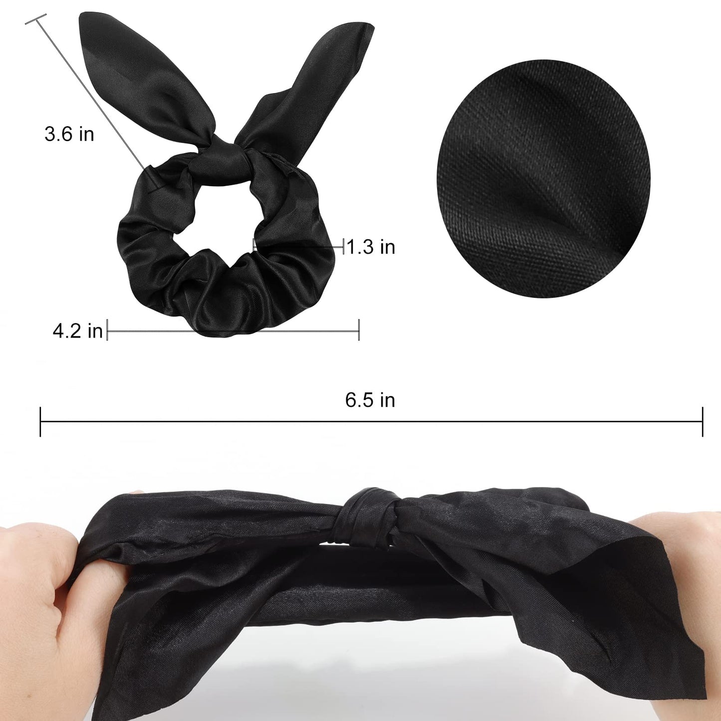 ACO-UINT 20 Pack Black Satin Scrunchies for Women, Hair Ties for Thick Hair, Cute Bow Hair Scrunchies with Ribbon for Girls, 20
