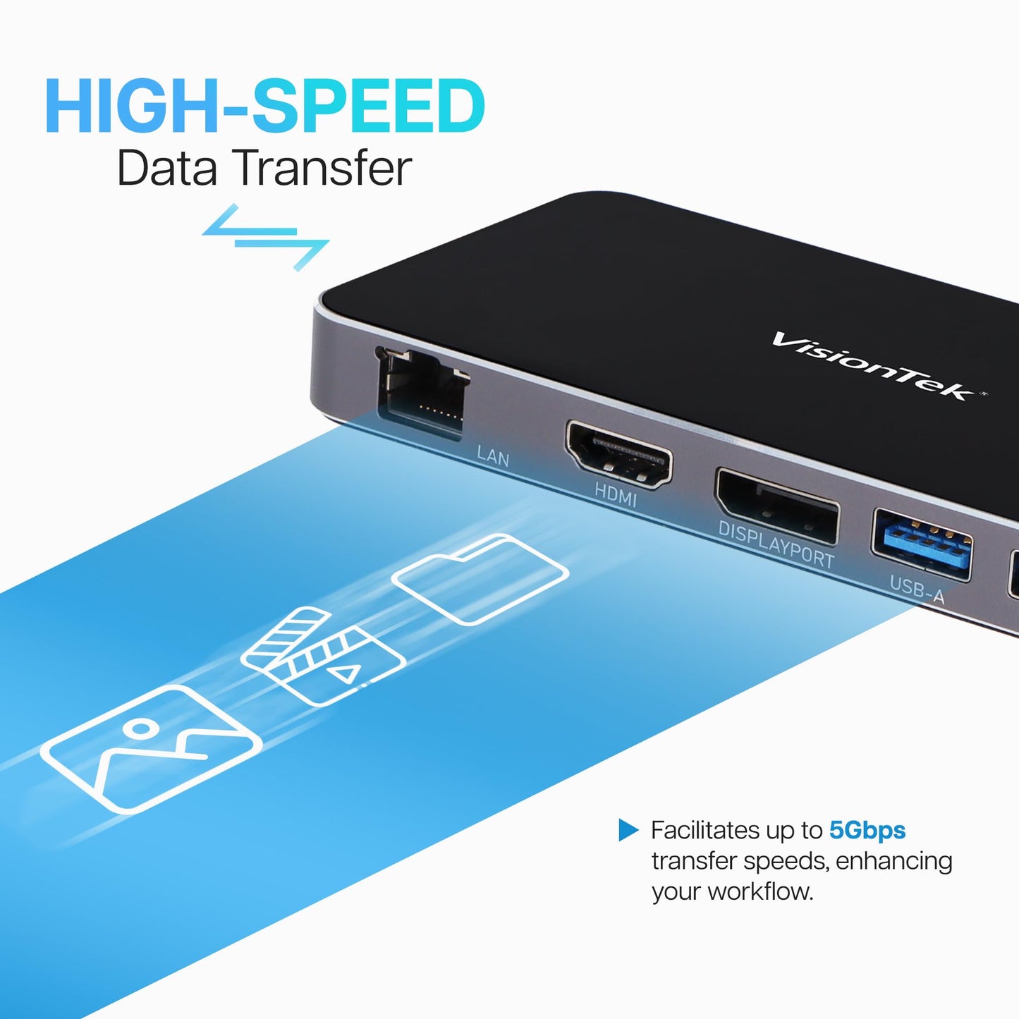 Visiontek Vt400 Portable Usb-C Dual Monitor Hub - 1X Dp, 1X Hdmi, 2X Usb-A, 1X Ethernet, 1X Usb-C For Windows/Macos/Chromeos/Ios