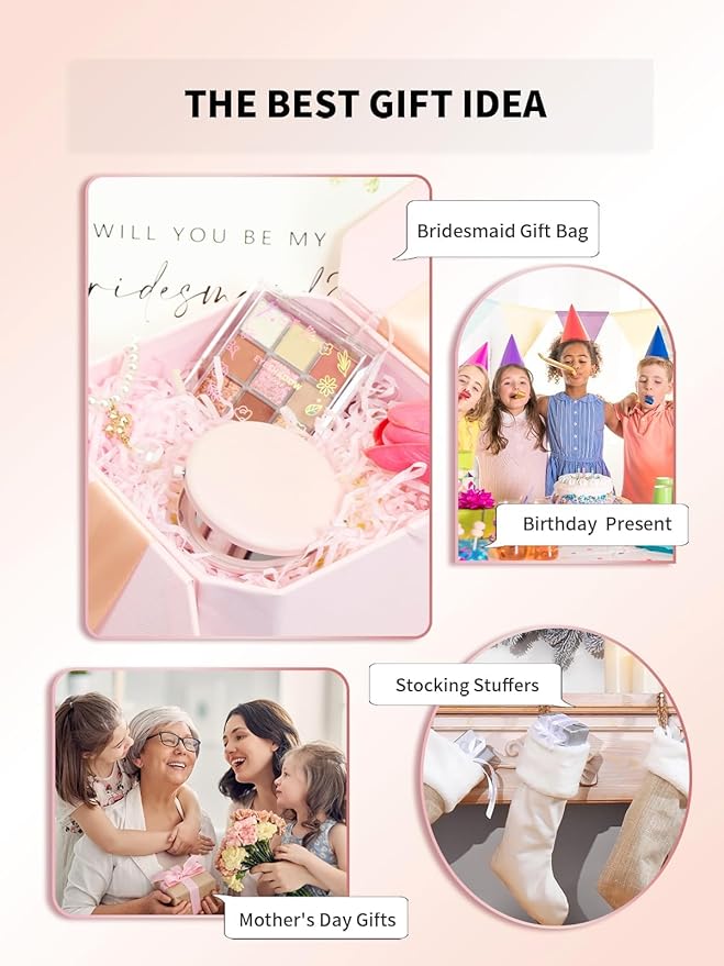 Compact Mirror Bulk, Set of 2 Double-Sided 1X/2X Magnifying Purse Pocket Makeup Mirrors(Round, Pink Marshmallow)