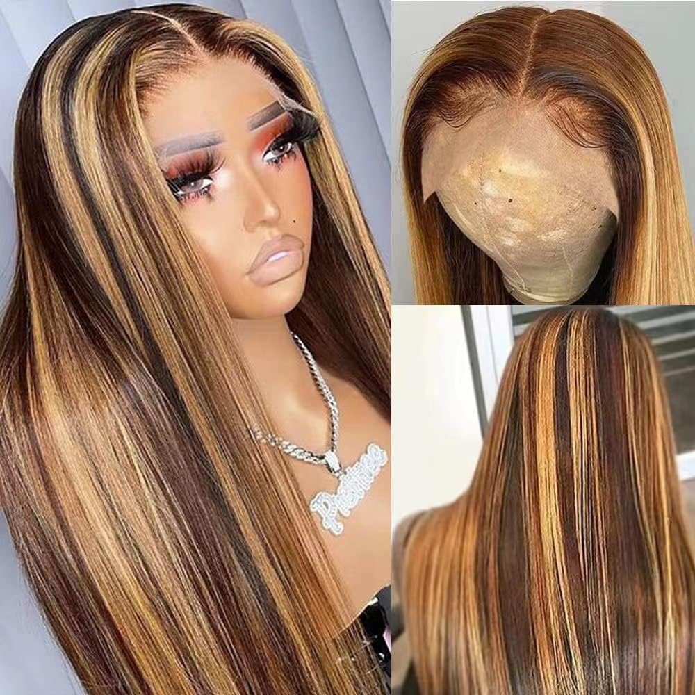 Peenoll Highlight Dark Brown Chocolate P4/30 Straight Wave Wig Glueless Wigs Human Hair Pre Plucked Pre Cut Lace Closure Glueles