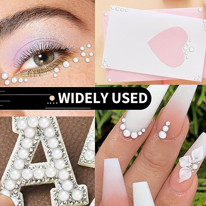 3/4/5/6mm with Pearl White Gem Rhinestones Stickers for Face, Self Adhesive Pearl Stickers Stick on Body Crystal Jewels Makeup Glue for Face Eye Hair Nails Make up and Craft Home Decor 3090PCS