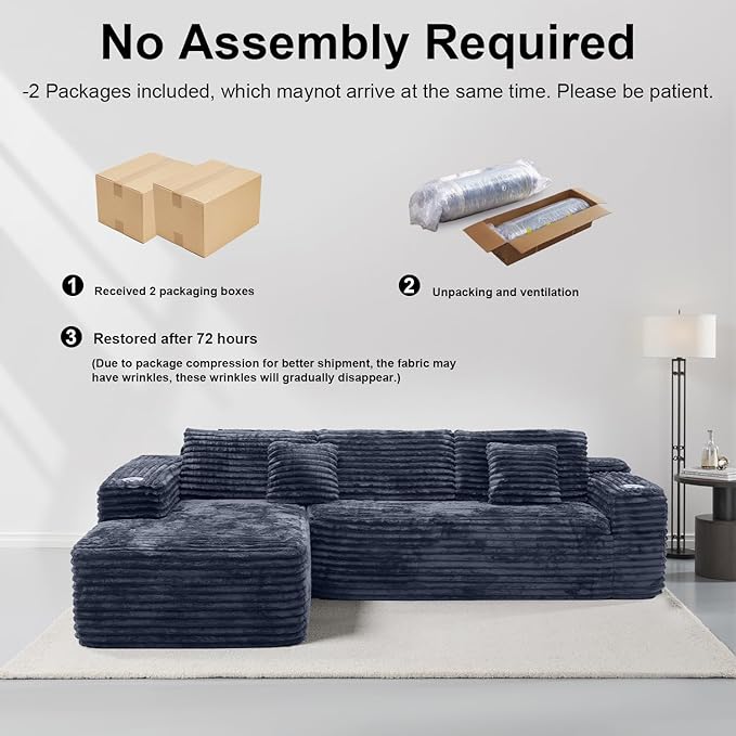 Cloud Sectional Couch with L-Shape Chaise, Modern Modular Sofa with Deep Seat, Built-in Cup Holder & Storage Pocket for Living Room Bedroom, No Assembly Required (Dark Gray, Right Sitting Chaise)