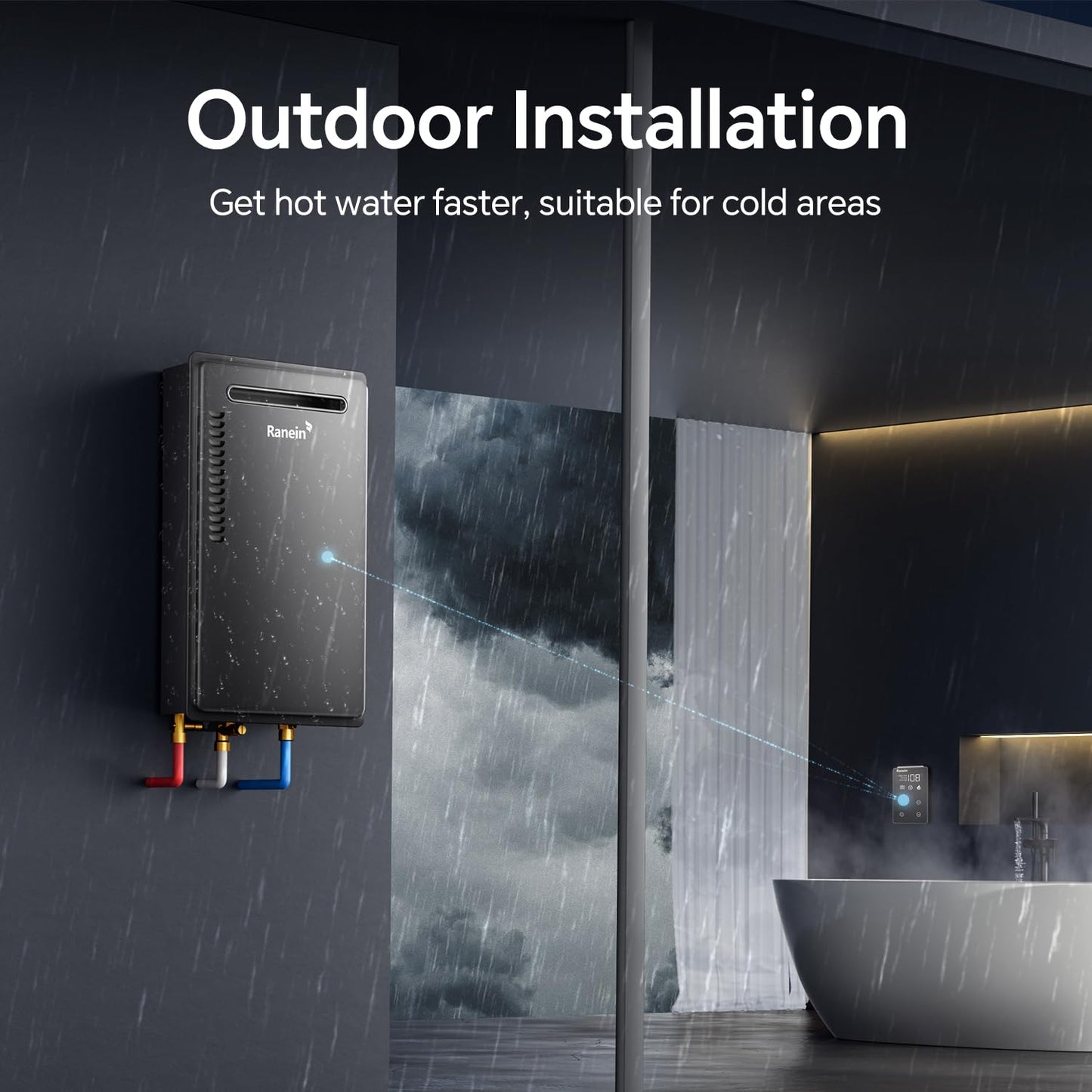 Ranein Propane Gas Tankless Water Heater, Outdoor Max 5.3 GPM, 130,000 BTU Instant Hot Water Heater