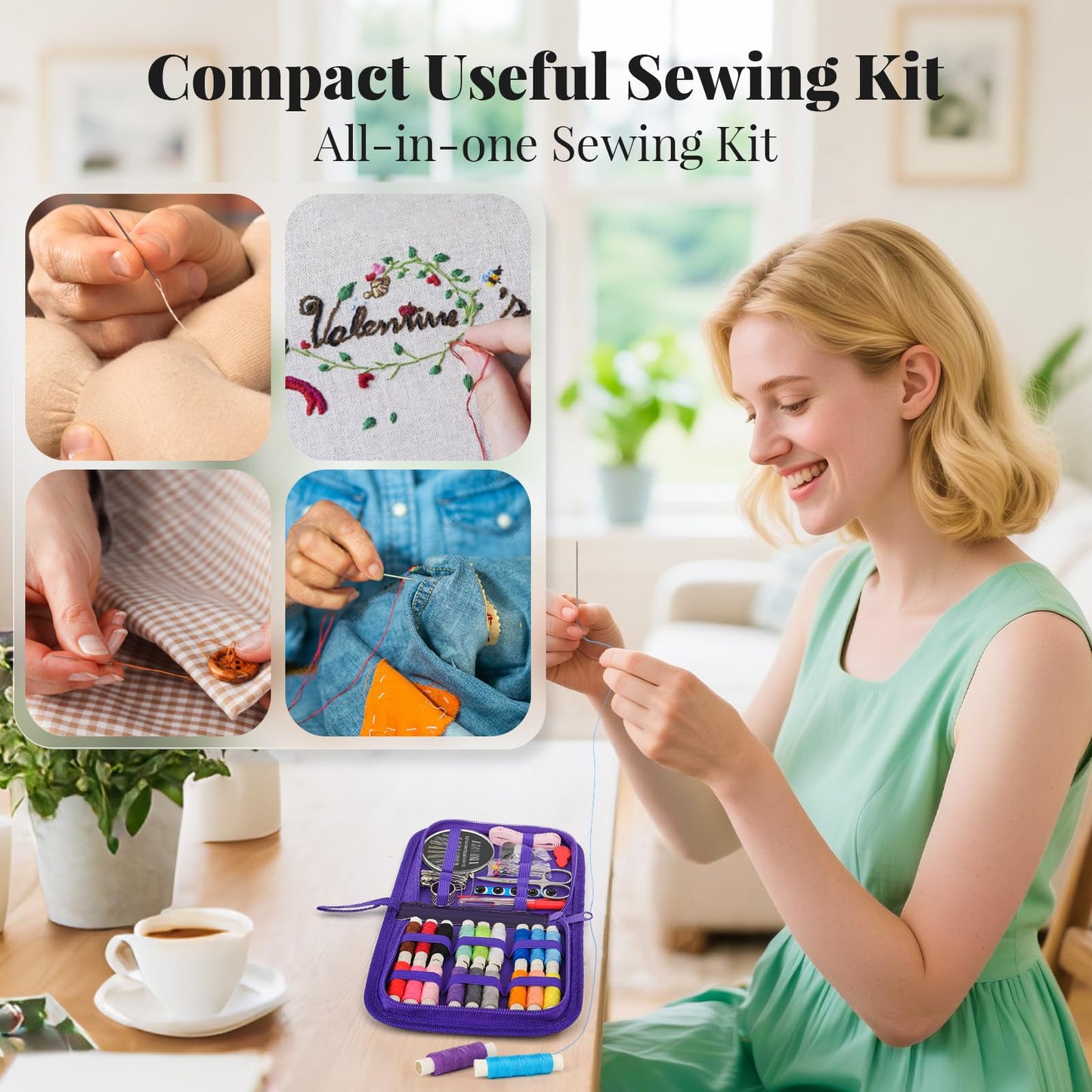 Coquimbo Sewing Kit Gifts for Grandma, Mom, Friend, Adults Beginner Kids Traveler, Portable Sewing Supplies Accessories with Case Contains Thread, Needle, Scissors, Measure Tape, Thimble etc