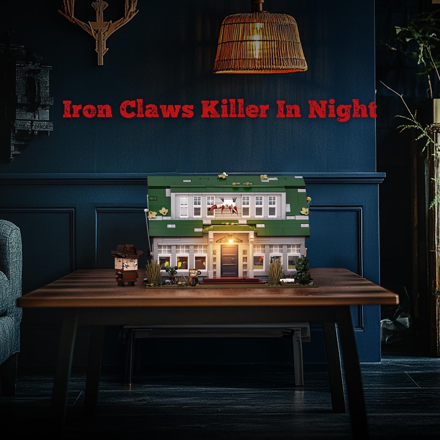 Nightmare Building House Set on Elm Street, Horror Movie Figure & Haunted House Building Blocks, Creative Collectible Decoration Building Toy Halloween Present for Friends and Fans (1099 Pieces)