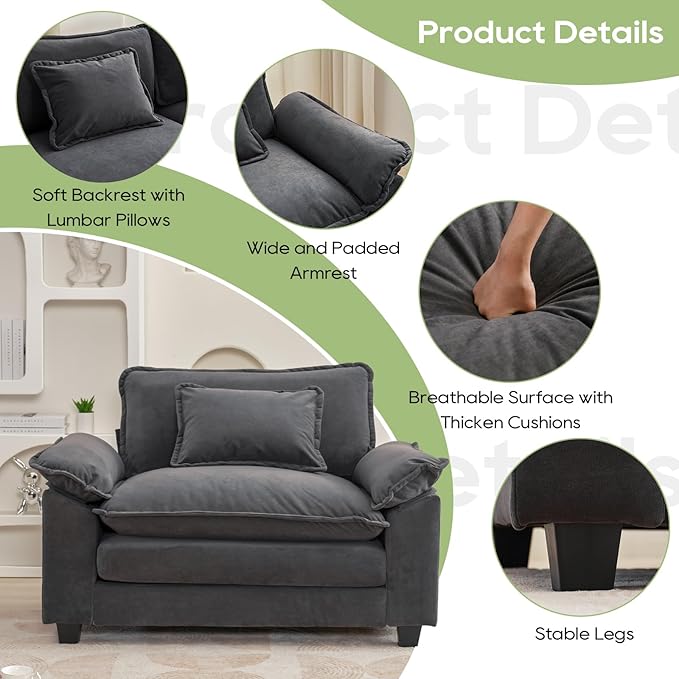 Oprisen Modular Sectional Sofa, Comfy Cloud Couch Sectional Sofa, Velvet Sofa Sleeper Deep Seat Sofa with Throw Pillows for Living Room (Blue Gray, 53"- Single Seat)
