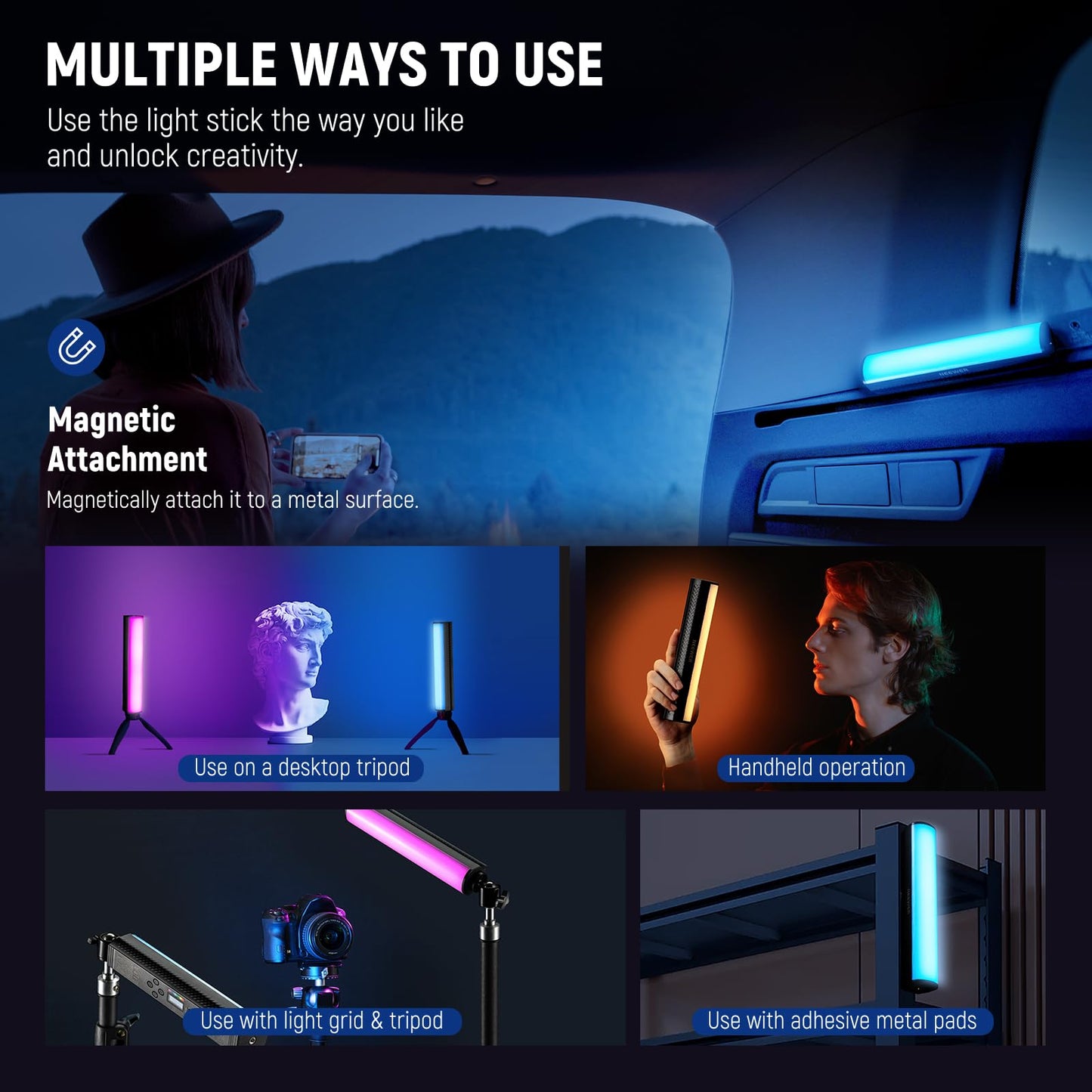 Neewer Rgb Light Wand, Magnetic Handheld Photography Video Light Stick, 2500K~8500K Dimmable Cri95+ Full Color Led Tube Light Ba