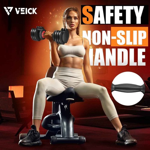 VEICK 25 lbs Adjustable Dumbbell with Anti-Slip Turning Handle, Fast Adjust Weight for Men Women, Exercise Equipment with Tray for Home Gym Full Body Workout Fitness