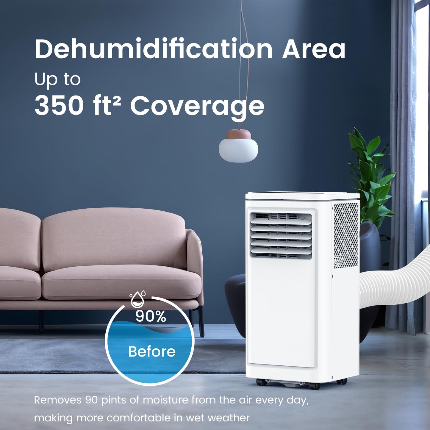 COWSAR 8000 BTU Portable Air Conditioners, Cool up to 350 Sq.Ft, 3-in-1 Portable AC with 4 Modes Room Air Conditioner with Remote/LED Display/24Hrs Timer/360° Wheels, Ideal for Home/Office