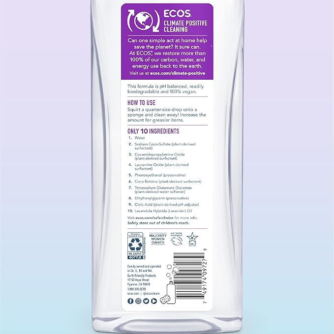 ECOS® Hypoallergenic Dish Soap, Natural Lavender, 25 Fl Oz (Pack of 2)