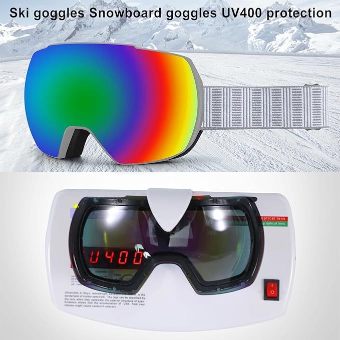 OULAIQI OTG Ski Goggles UV400 Anti-Fog Snowboard Glasses for Men Women Youth- Perfect for Skiing, Snowboarding,Winter Sports