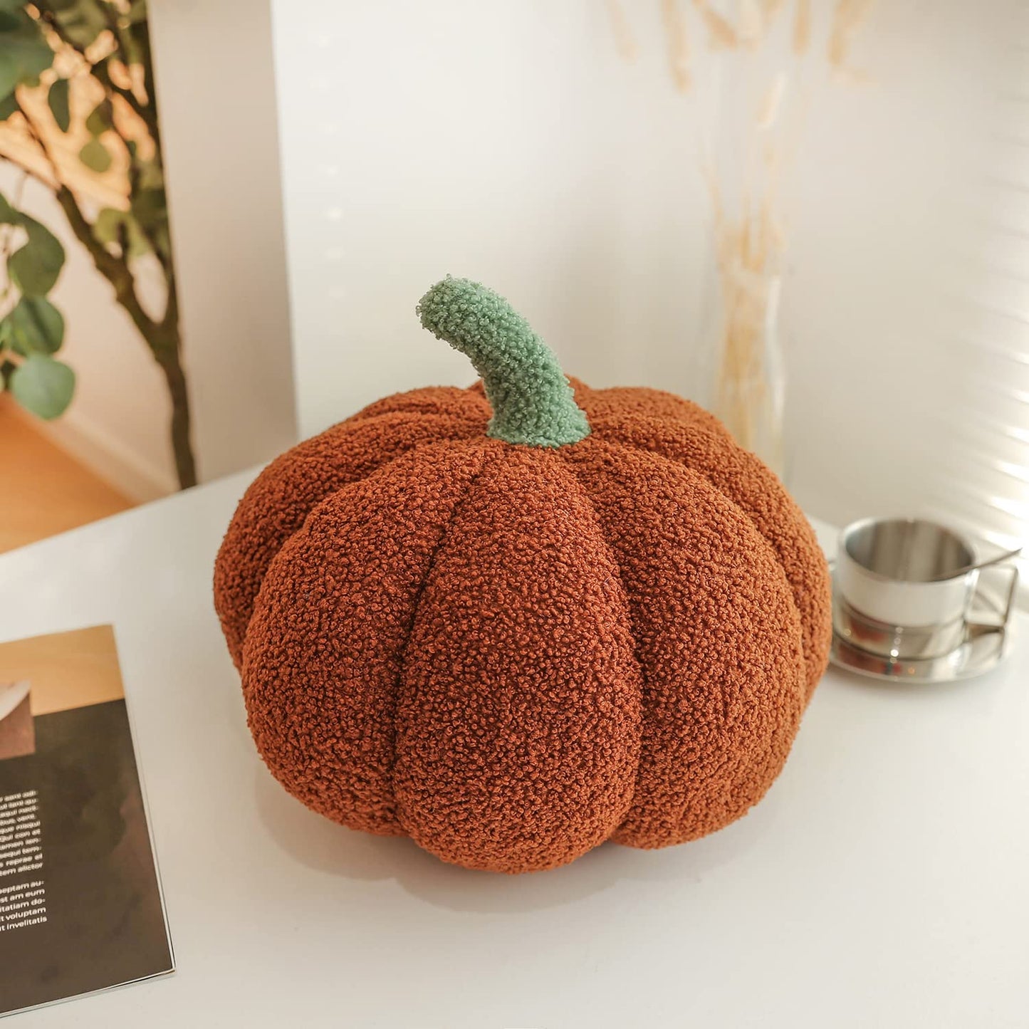 Halloween or Thanksgiving Decorative Pumpkin Throw Pillow Pumpkin Shaped Pillow 3D Simulated Pumpkin Pillows for Home Fall Autumn Decoration(Brown 9'')