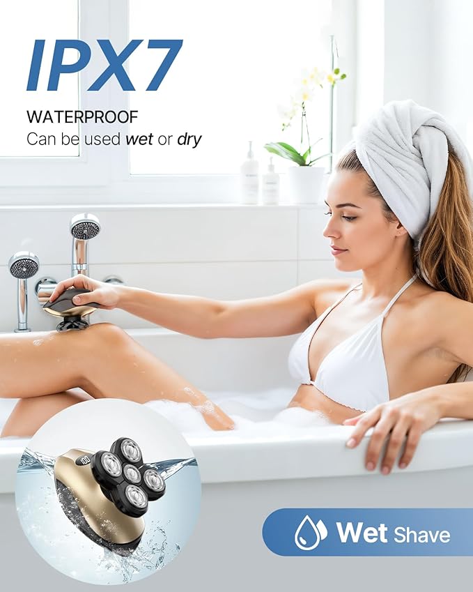 Electric Razors for Women, 5-in-1 Rechargeable Body Shaver - Waterproof Wet Dry Hair Remover - Trimmer for Lady Face Underarms Bikini,Lips,arms, Legs (Gold)