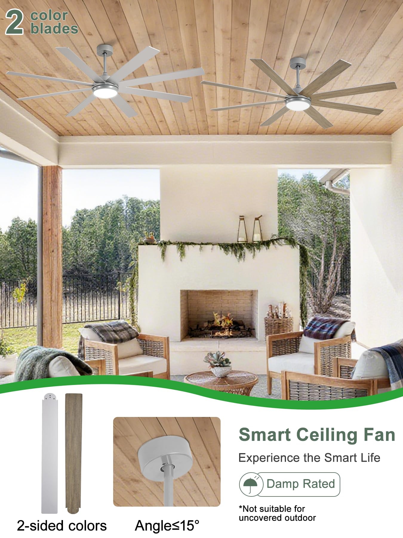 Dllt Large Ceiling Fans With Lights: 66In Modern Indoor/Outdoor Ceiling Fan For Living Room Patio - Silver Ceiling Fans With Rem
