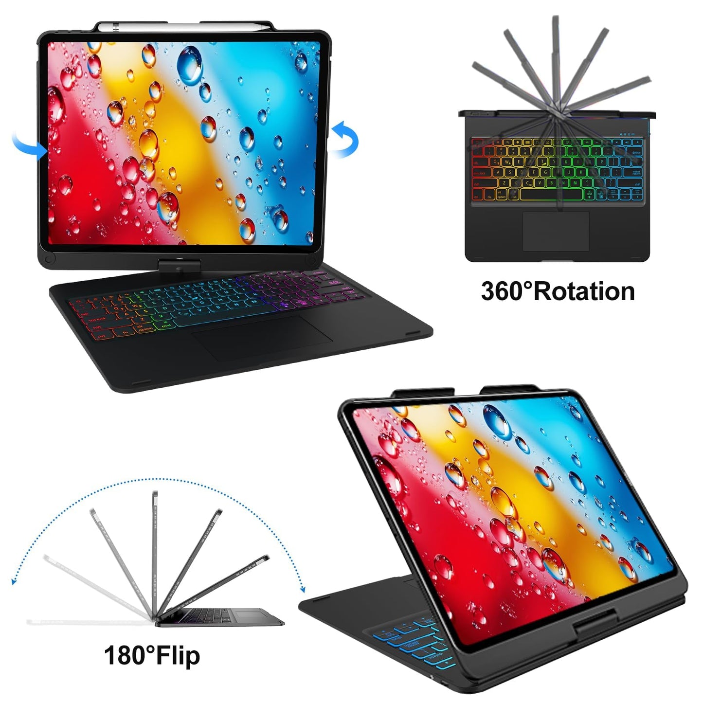 Touch Ipad Pro 12.9 Case With Keyboard 6Th/5Th Generation, Magic 360 Rotatable & Swivel Bluetooth Keyboard With Trackpad, 7 Back