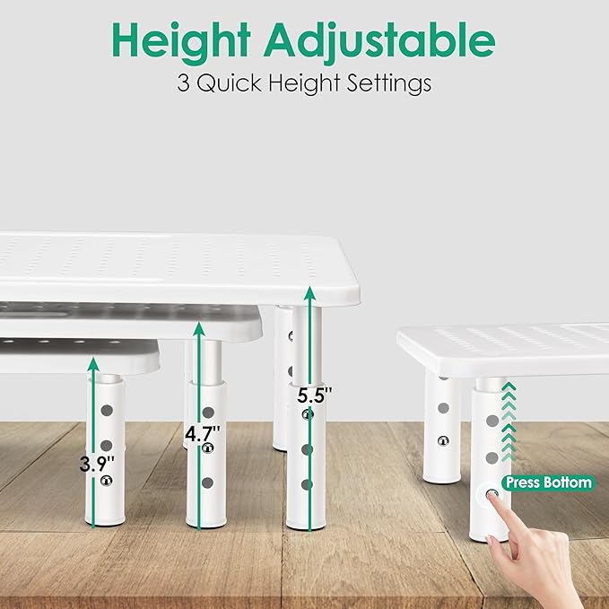 La Jaco Monitor Stand Riser, 3 Height Adjustable Monitor Stand with Pen Holder, Dual Monitor Riser Laptop Riser for Office, Home, School Supplies, 1 Pack, White