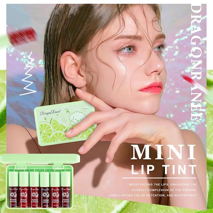 Eakroo 6 Colors lemon Lip Tint Stain Set, Korean Velvet Lip Stain Lip Gloss Lip Tint Stain, Liquid Lipstick for Women, Lip Stain Long Lasting Waterproof, Non-Stick Cup, High Pigment, Vivid Color