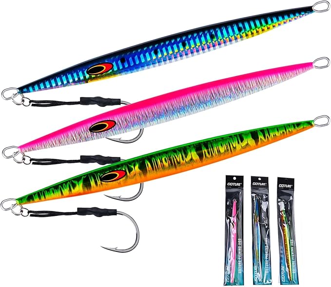 Goture Fishing Jigs Saltwater,60g-400g Vertical Jigs with Assist Hook, Speed Fast Jig Deep Sea Fishing Jigging Spoon Lures...