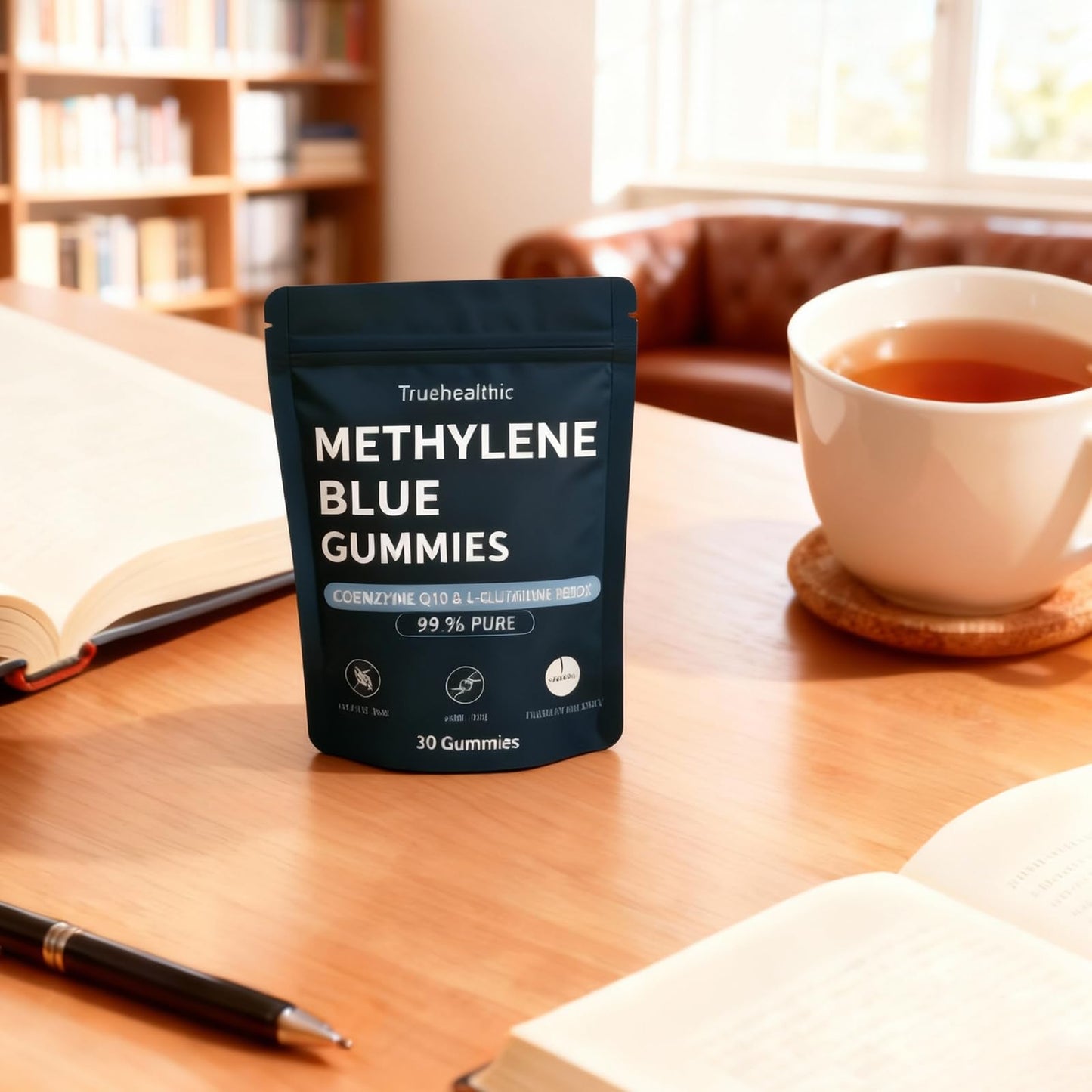 Truehealthic Methylene Blue Gummies, 5mg of Methylene Blue Per Gummy for Sustained Energy, Mental Clarity, Lifted Mood, 99.9% Pure, 30 Gummies (1Pc)